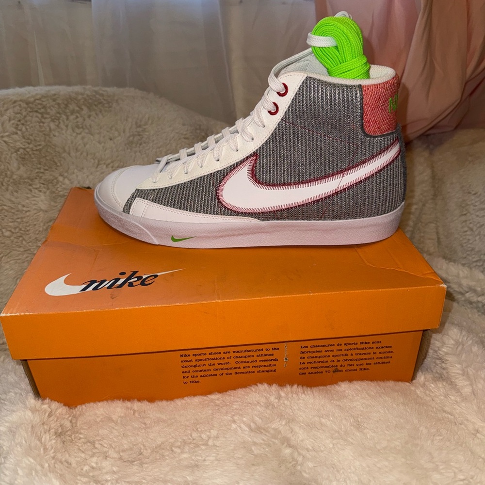 Nike High-Top Sneakers - White, Gray, and Red